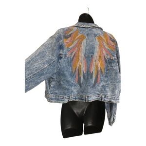 Austin Landing acid wash look embroidered‎ angel wings denim jeans jacket size M